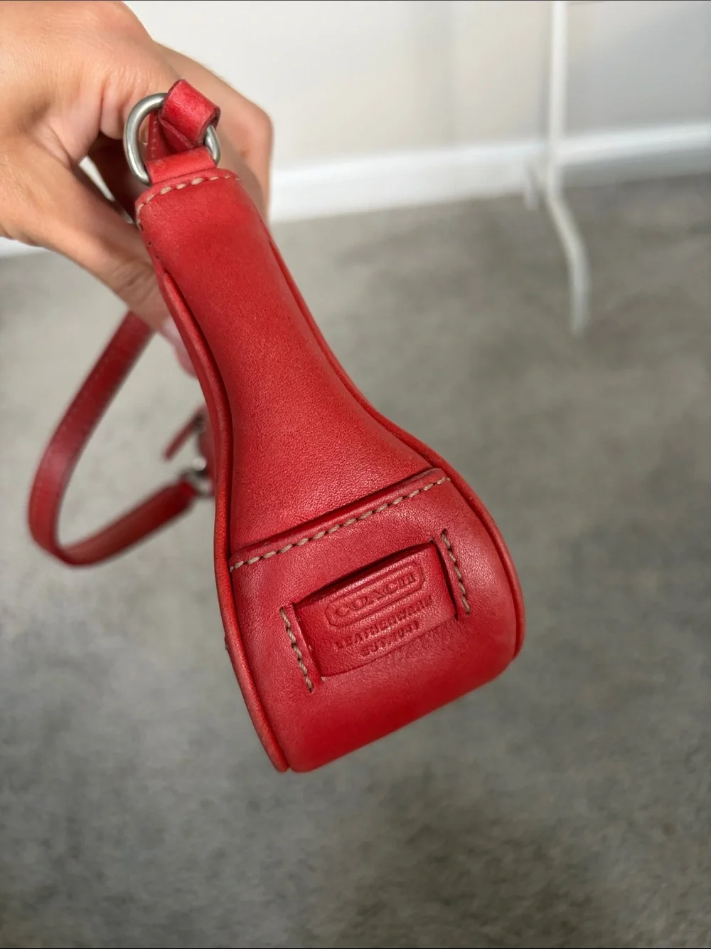 Coach Hamptons Demi baguette shoulder bag (style 7785) in Coral Red